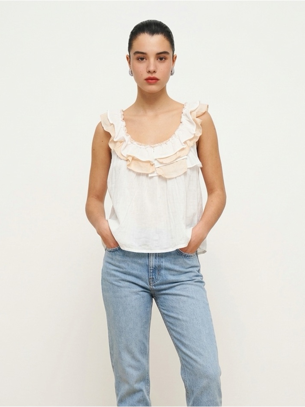 Silk Bordeaux Cream Sleeveless Blouse (will iron before shipping)
